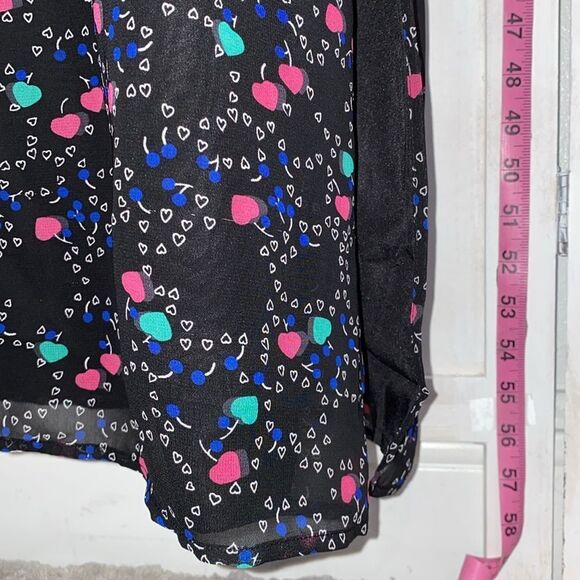 I love Ronson Black Chiffon Lines Maxi Dress Size Large Multi Heart Design - Picture 10 of 11
